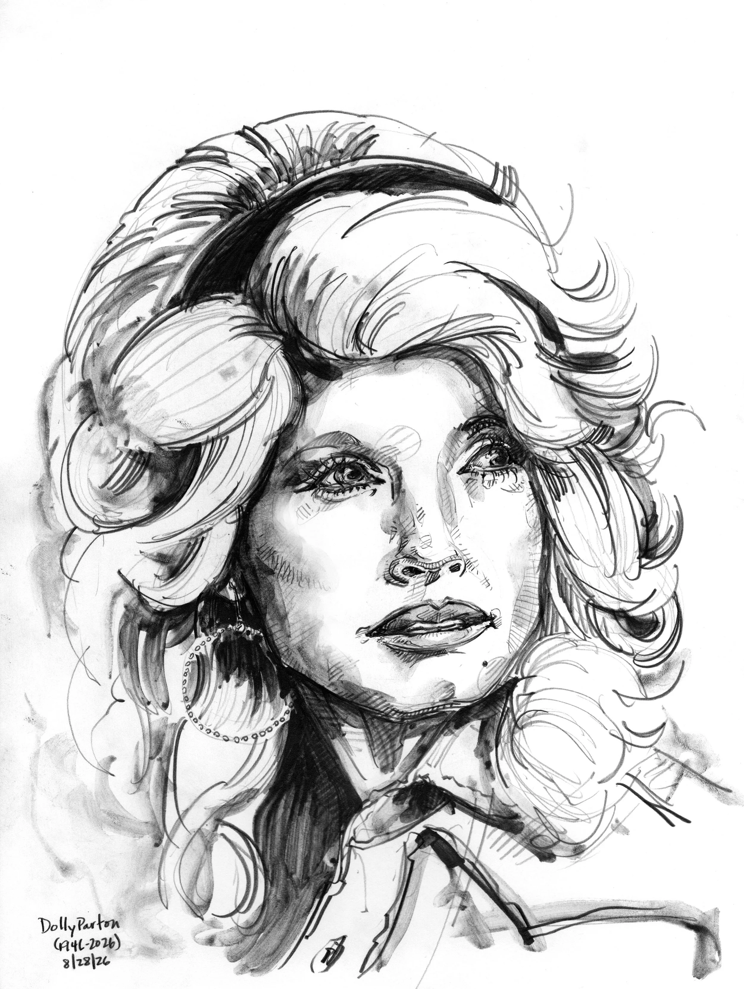 #drawingthenews Dolly Parton (1946-2026). Pencil and graphite wash on Bristol, 9x12. Apologies I tried my best.