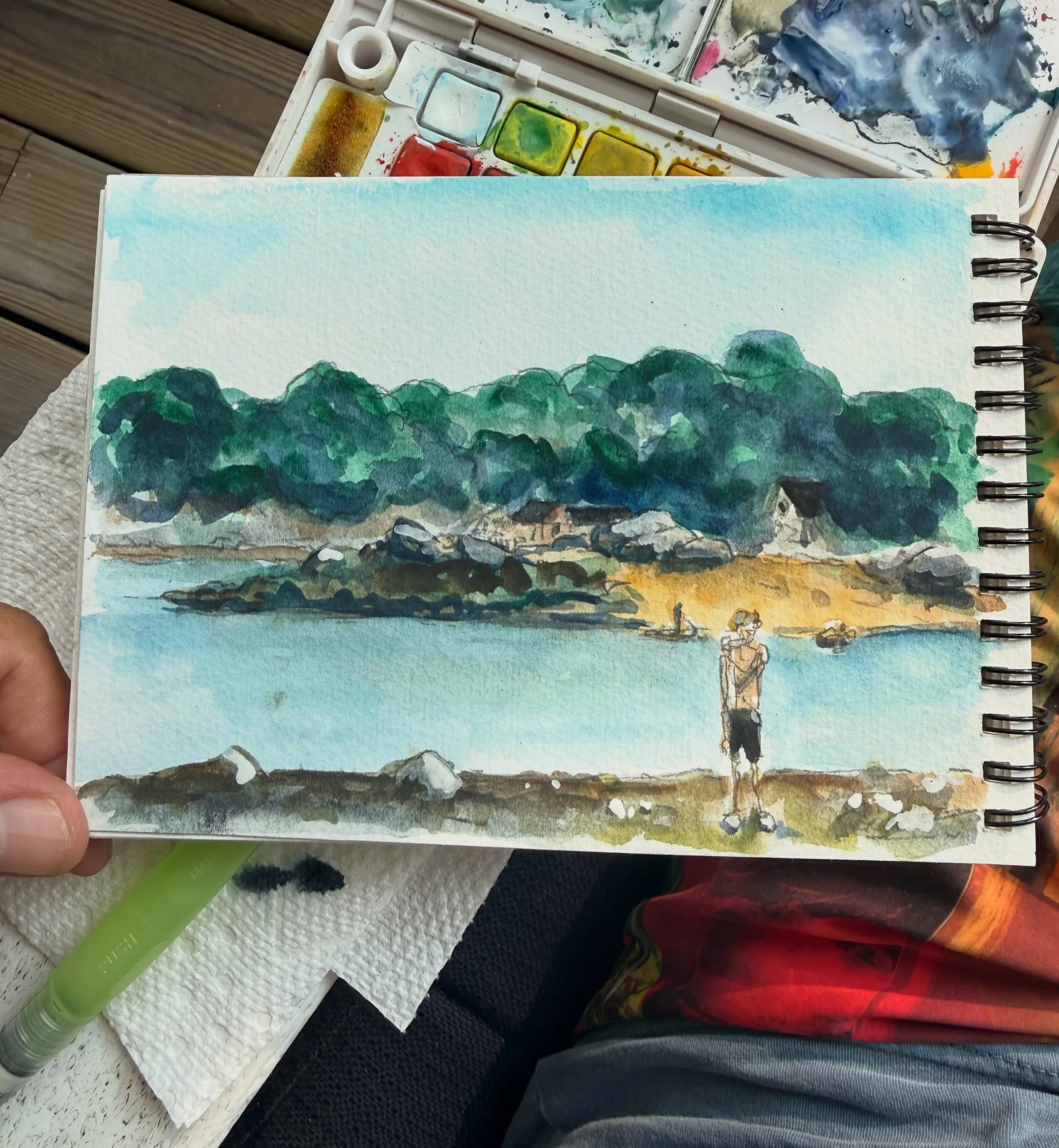 Plein air watercolor: Zack &amp; Catnip Island, Maine.