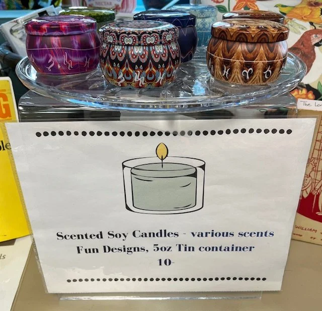 Assortment of scented soy candles.  5oz decorative tin.