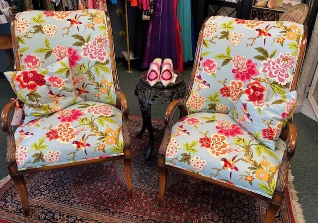 Freshly recovered arm chairs - down-filled