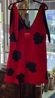 Retro Red A-Line Dress with Floral Appliqués