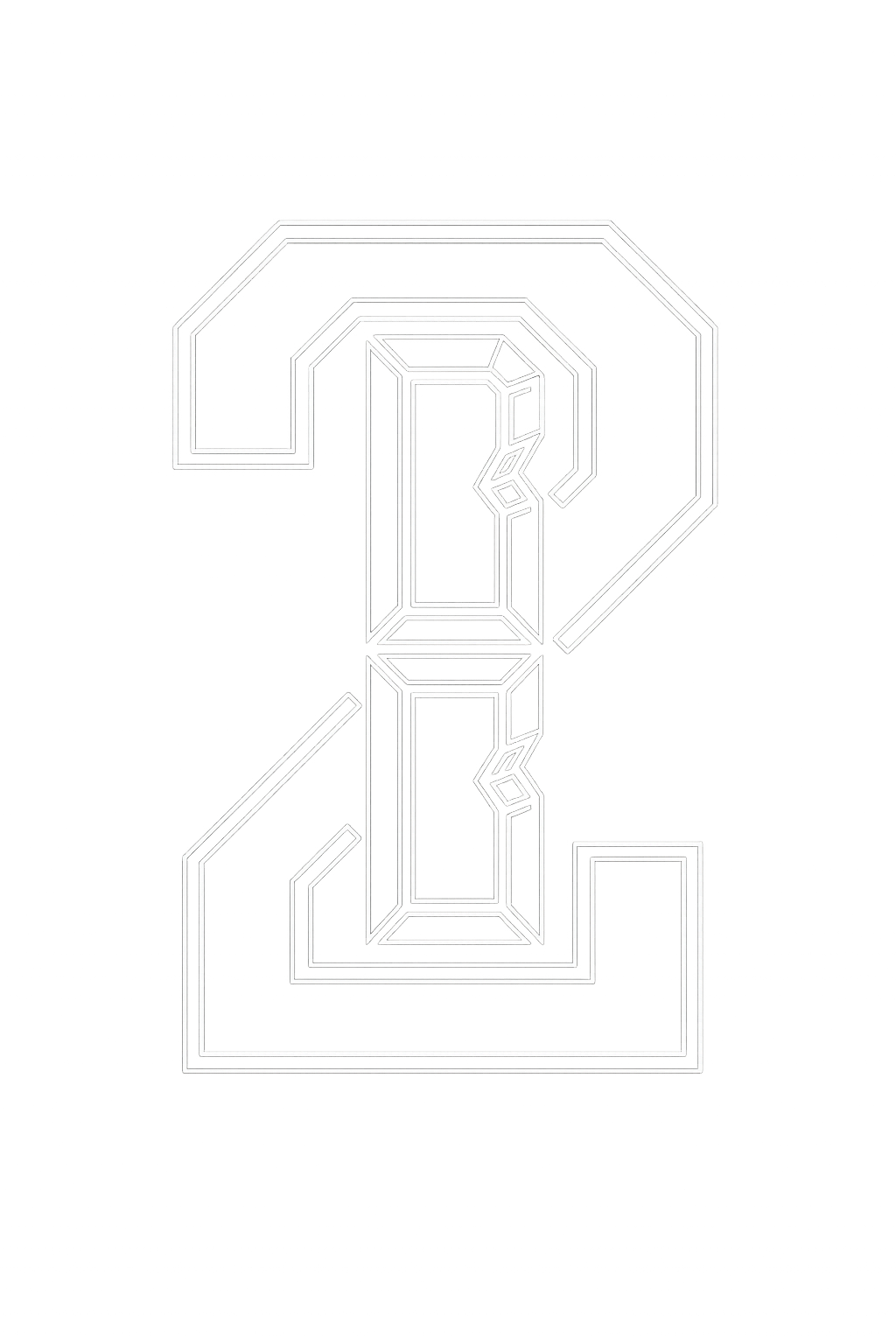 Black background with a large, white, three-dimensional wireframe question mark.