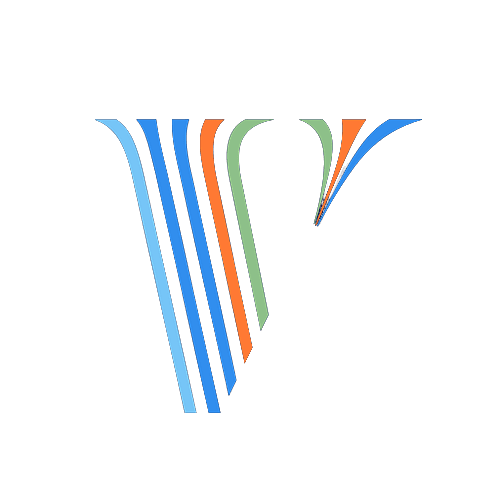 Colorful stylized letter 'V' on a green background.
