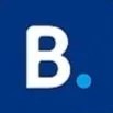 Blue background with a white letter B and a small blue dot.