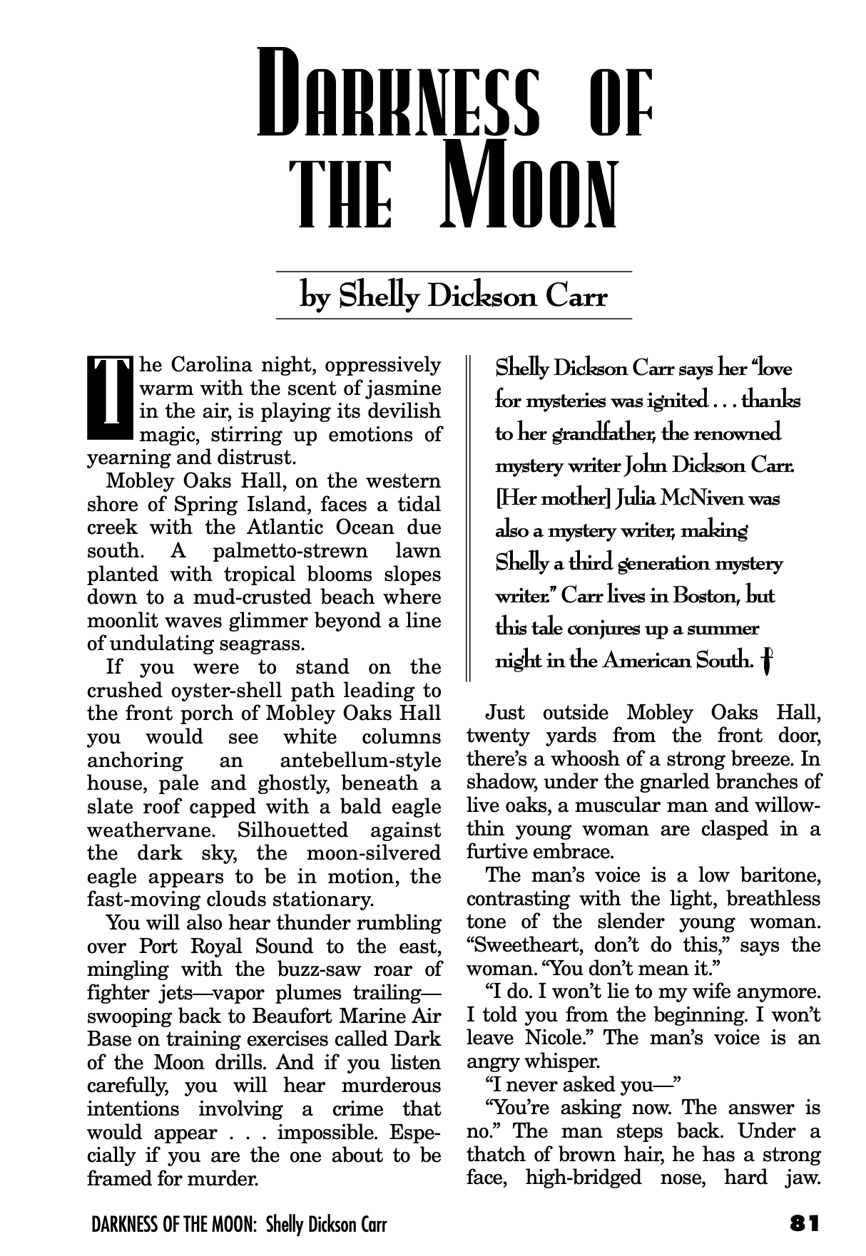 Page 81, Picture of the start of Darkness of the Moon by Shelly Dickson Carr