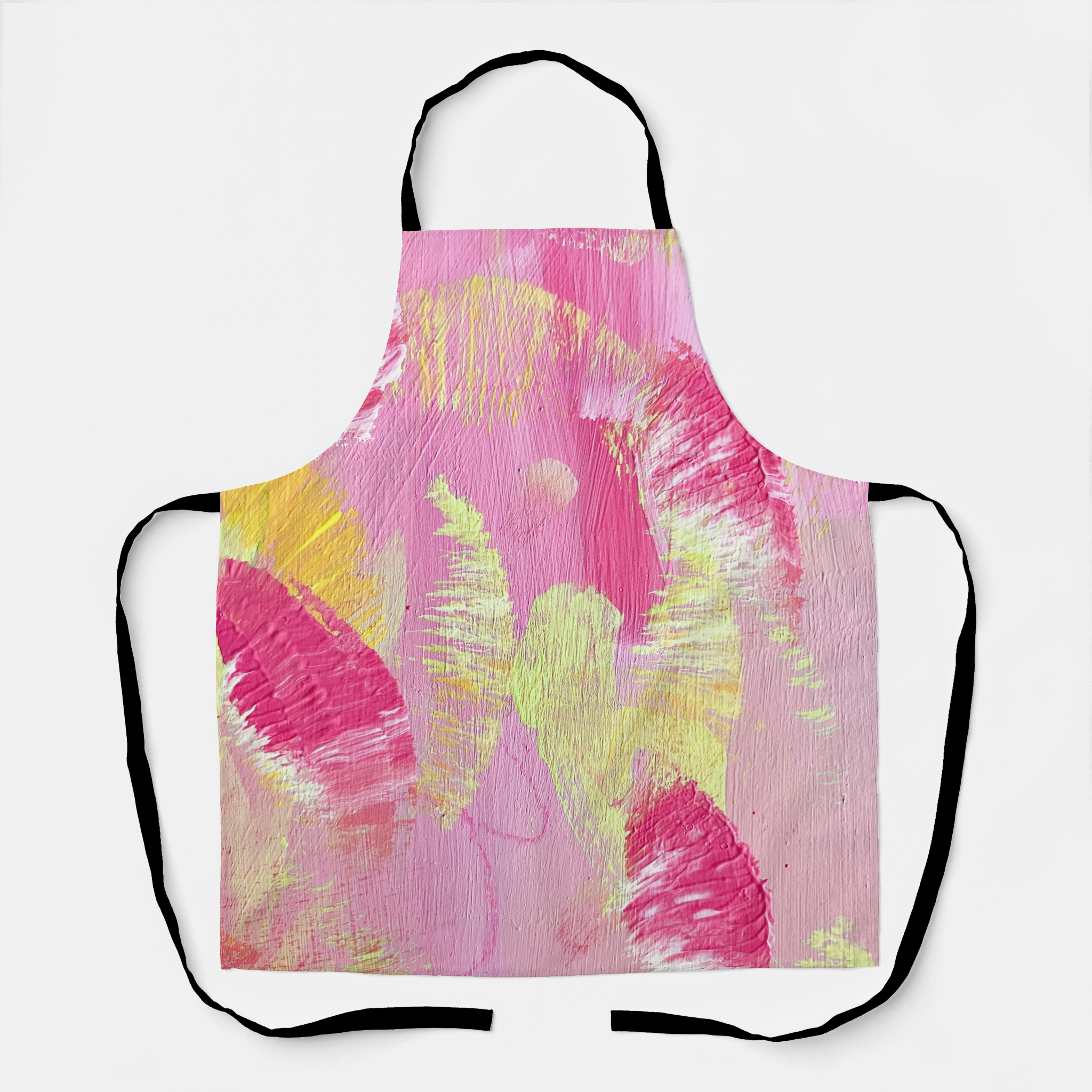 Zazzle Pink and Yellow Abstract Art All-Over Print Apron (Front).png