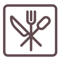 Icon with a knife, fork, and spoon in a square