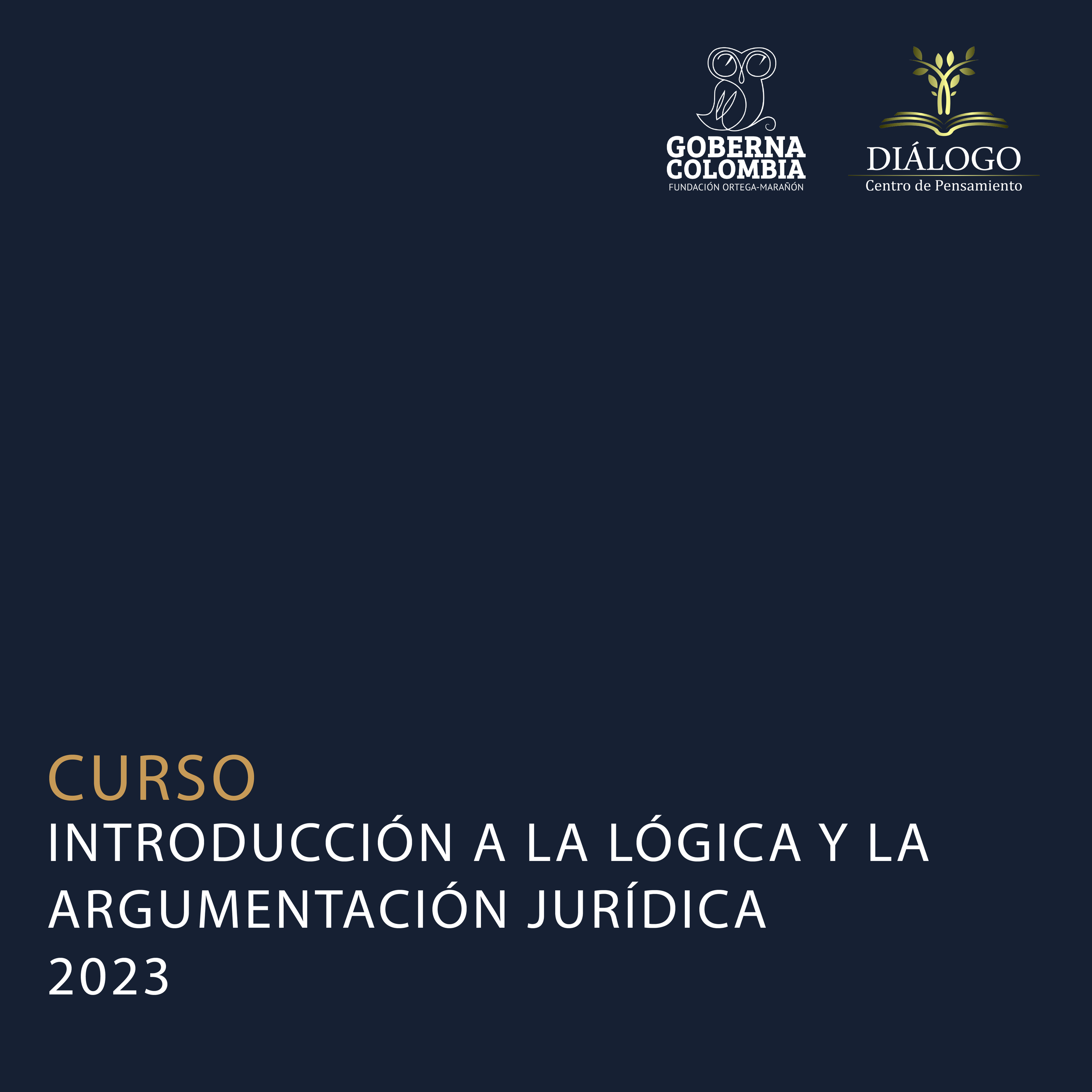 Cover of a course brochure titled 'Introduction to Logic and Legal Argumentation 2023' with logos of Gobernación Colombia and Diálogo Centro de Pensamiento.