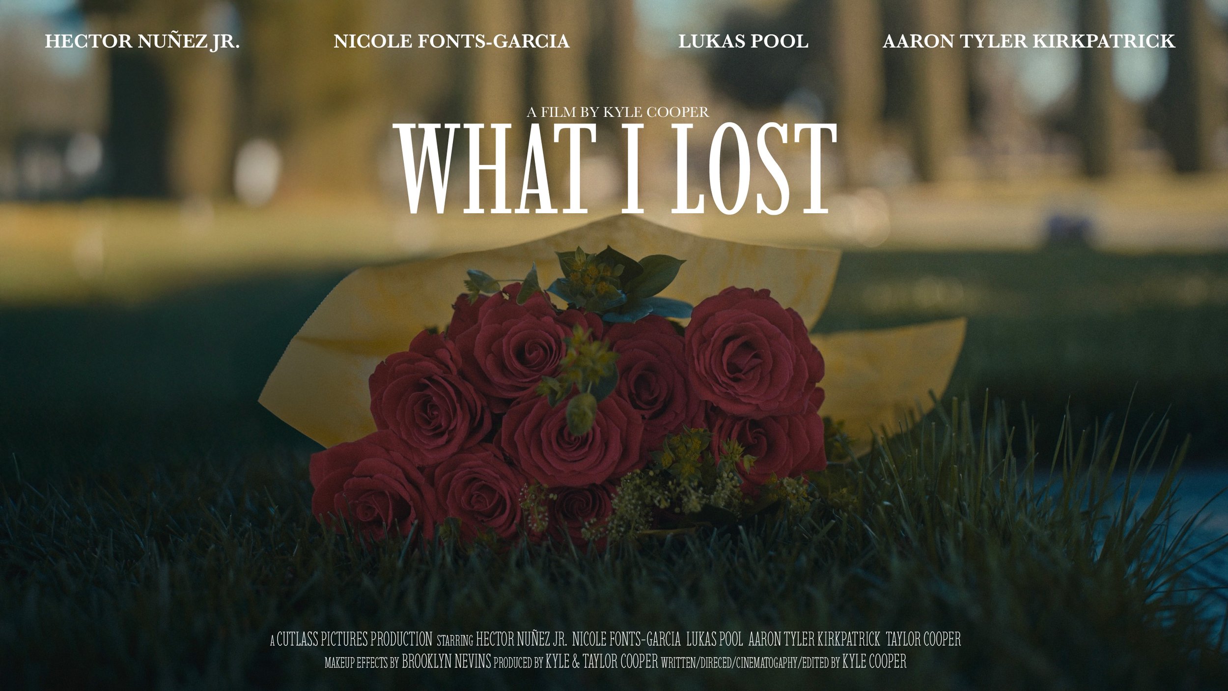 Roses placed on a gravestone in a cemetery scene from What I Lost short film, directed by Kyle Cooper and featured at Las Vegas Film Festival 2025