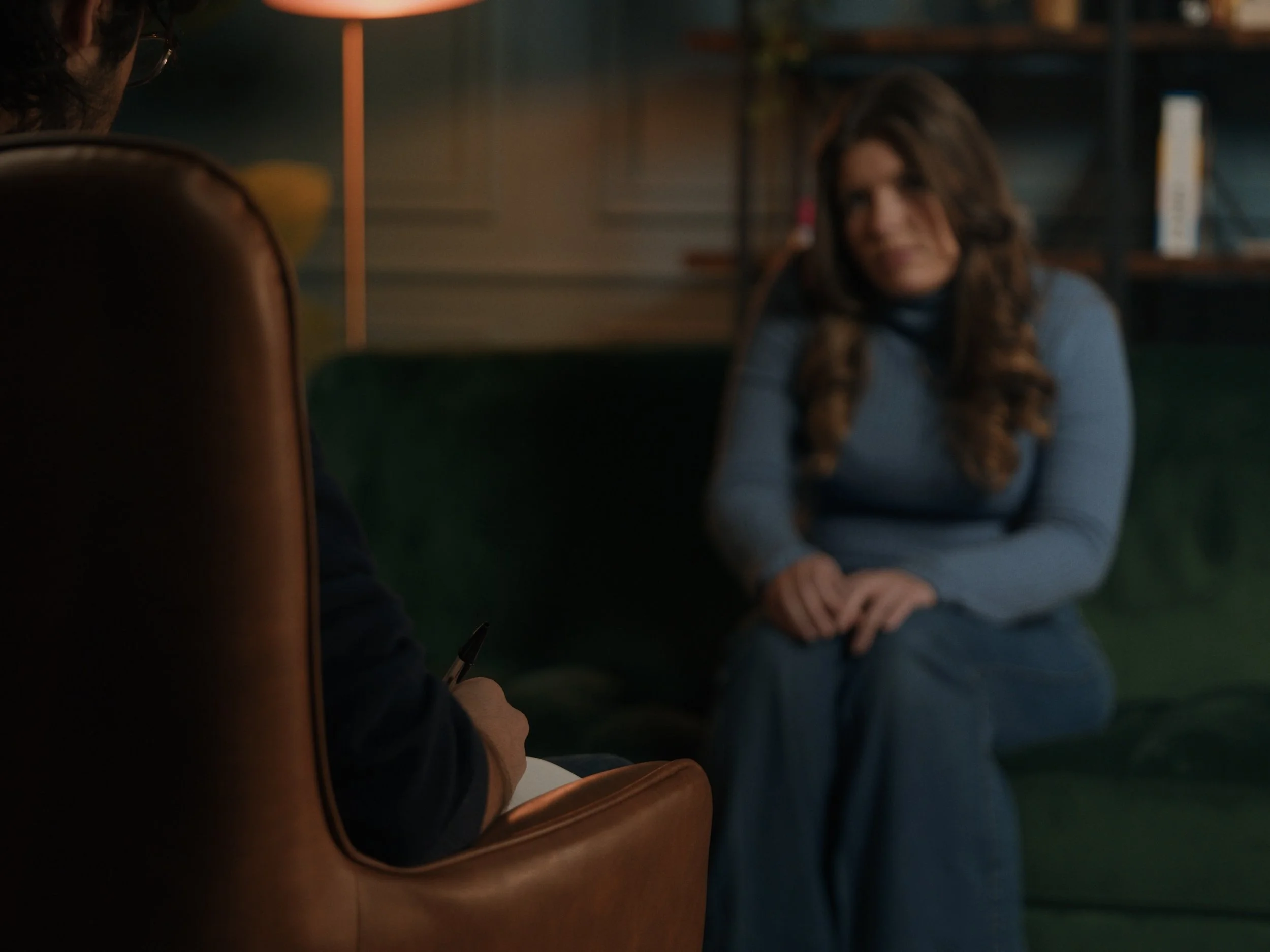 Therapy session scene in "Ticking"