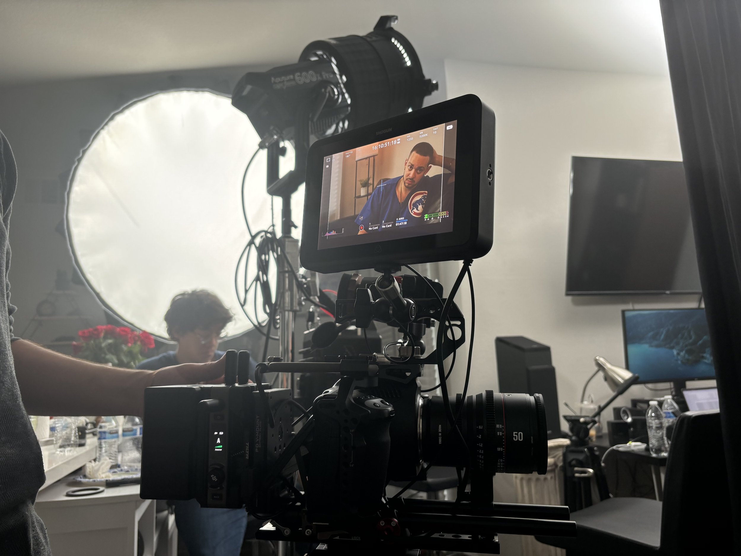 BTS filming scene from "Something Good", a short film produced in Las Vegas and directed by Kyle Cooper