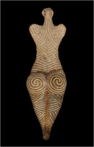 Cycladic figurine (Mother Goddess / Female figurine with incised spirals) - approx. 3000-2500 BCE, Bronze Age, Cyclades (Aegean Islands, Greece)