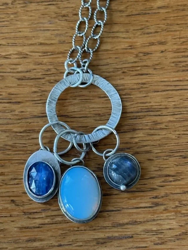 Trio of stones on Textured Silver