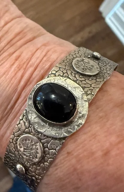 Embossed Silver Cuff with Black Onyx.