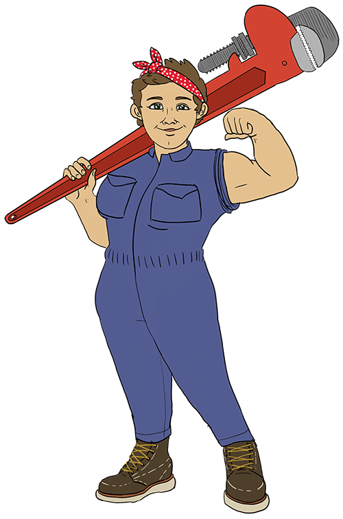 Rosie Riveter Holding a Huge Wrench