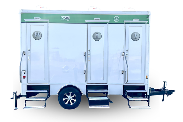 Three stall restroom trailer for rent in Las Vegas