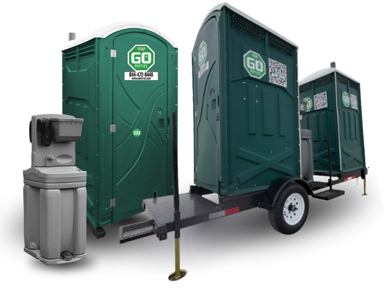 OSHA compliant portabe restrooms arranged for viewing