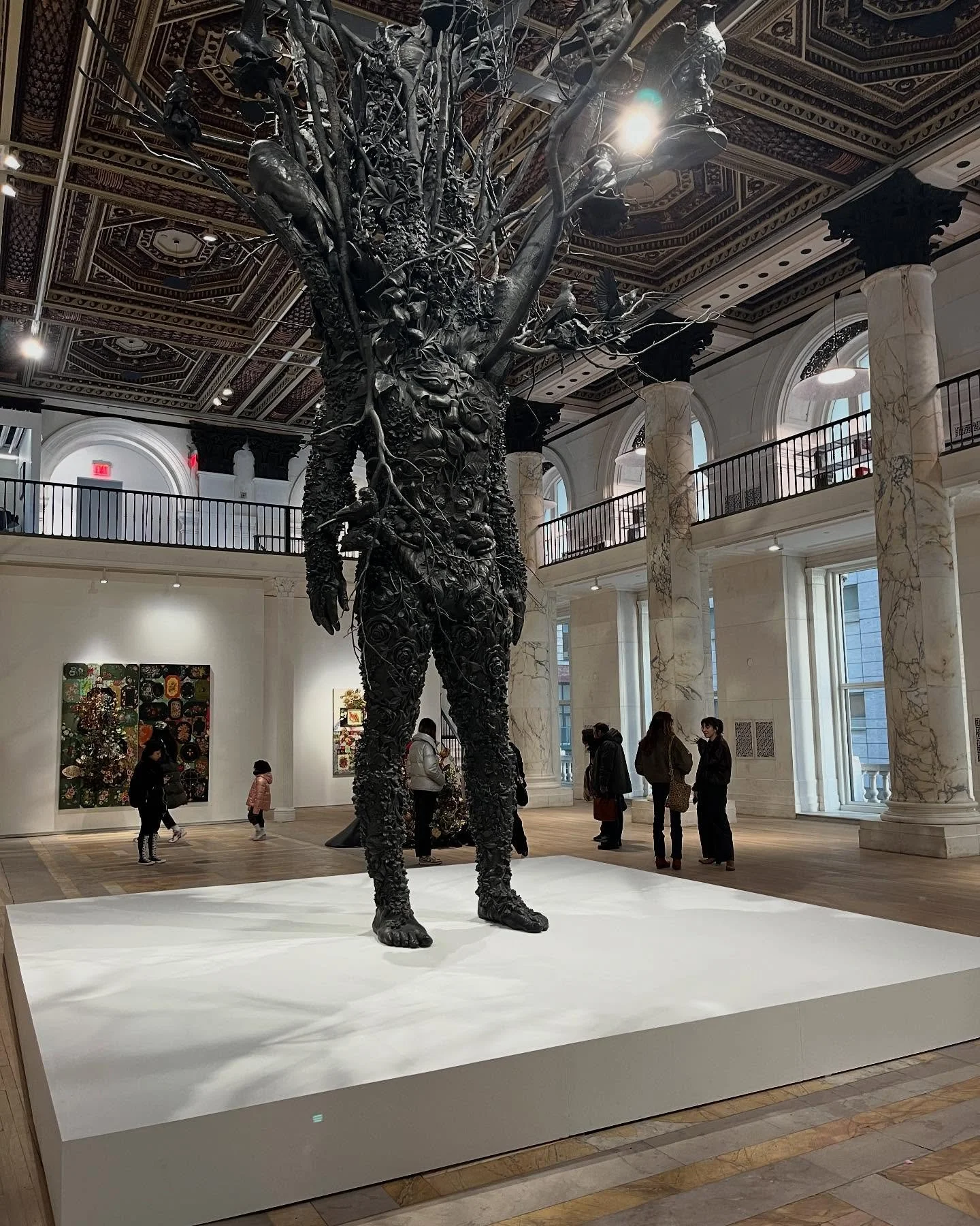 I couldn&rsquo;t wait to see this monumental bronze sculpture in the fabulous new Jack Shainman Gallery which is stunning on all levels, but I also fell in love with his Graphts, mixed media assemblages with Amazon needlepoint. What appears to be pai
