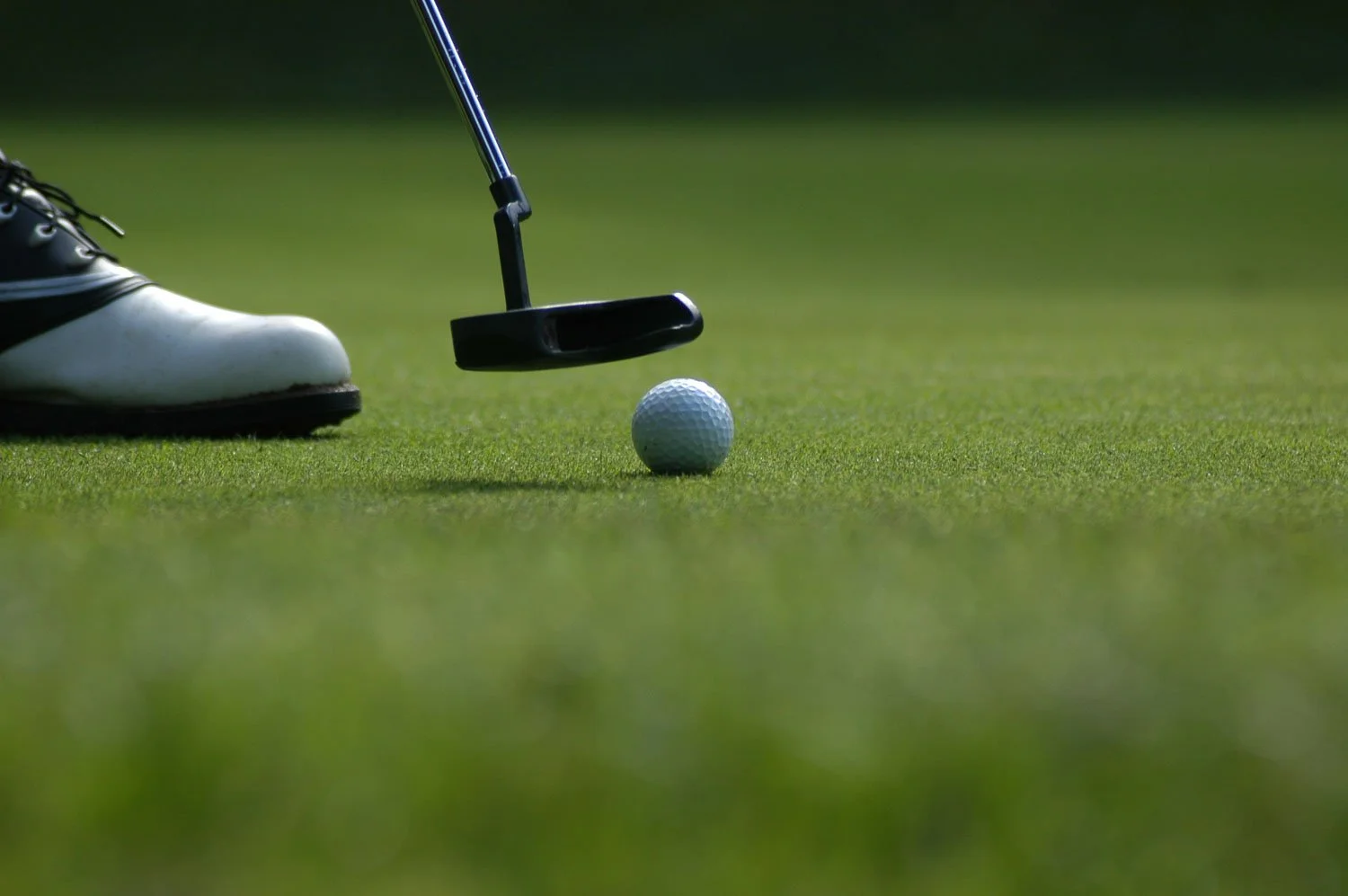Putter approaching a golf ball on the green at The National Golf Club of Kansas City, one of the finest golf courses in the region.