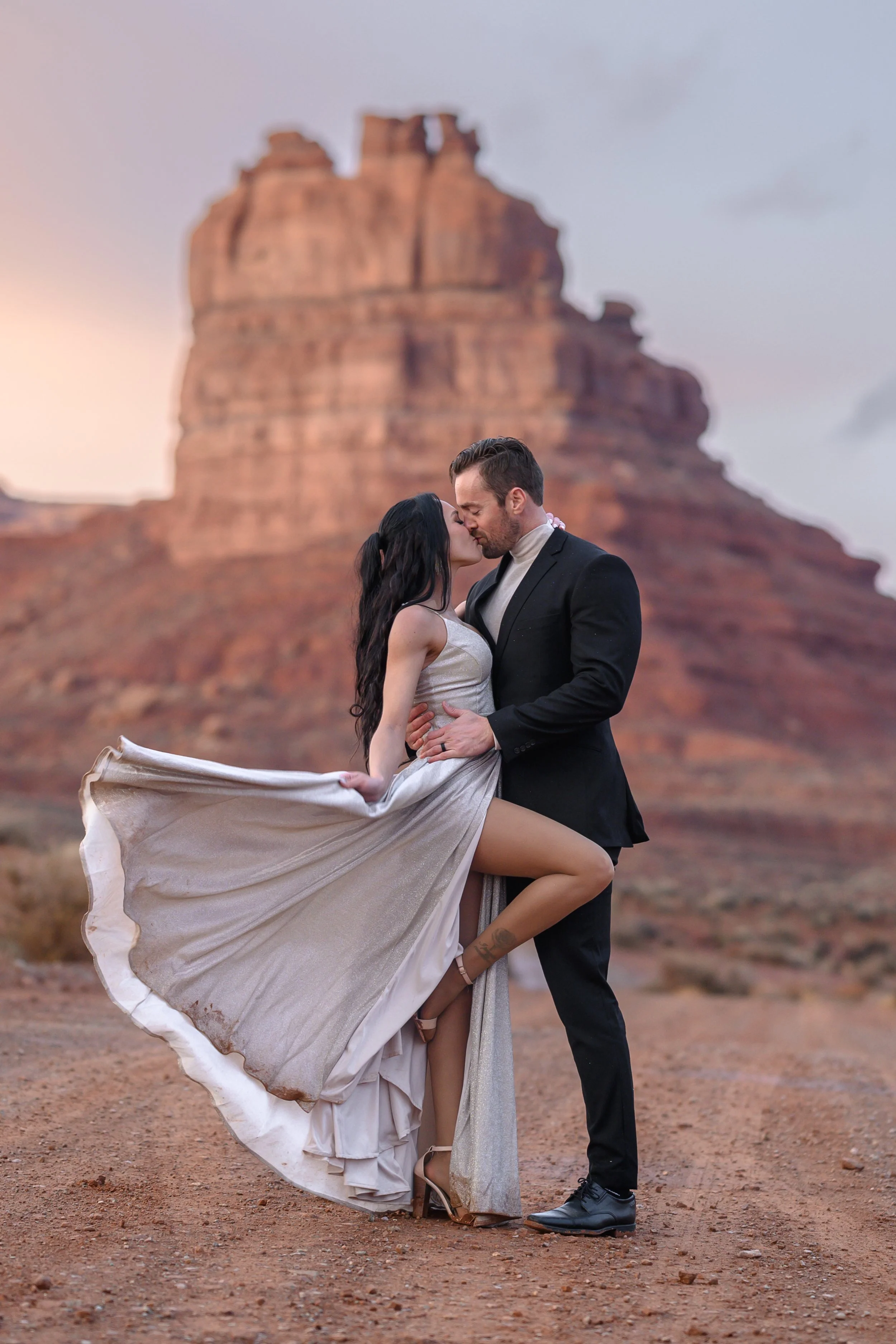 bride and groom on their wedding day in Monument Valley in Utah