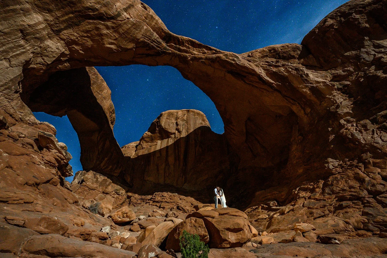 bride and groom in arches national park in utah for their wedding