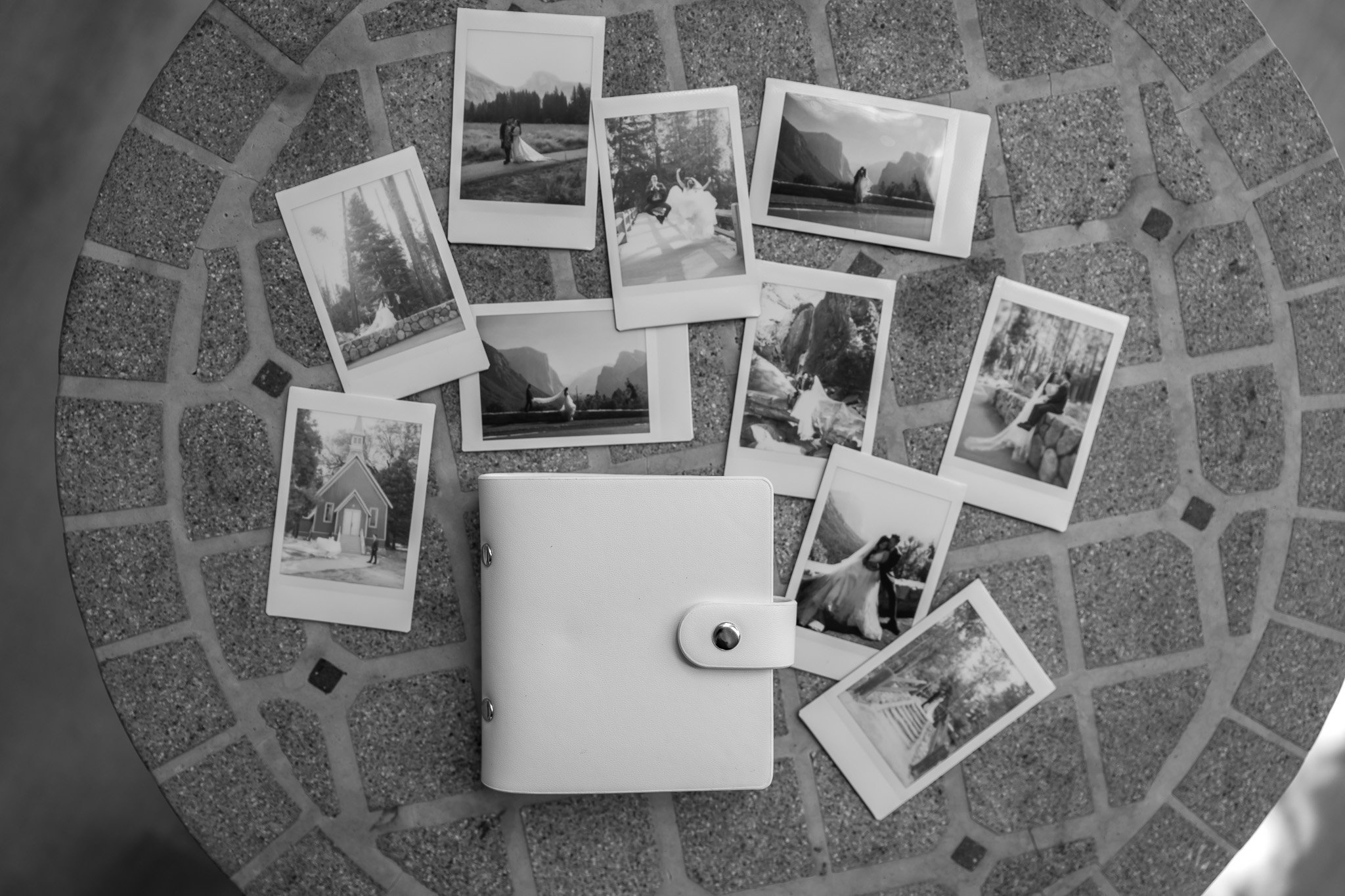 Polaroid photos from a wedding in Yosemite National Park