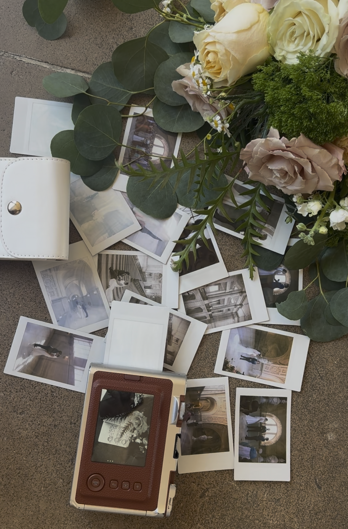 a collection of polaroids from a city hall wedding