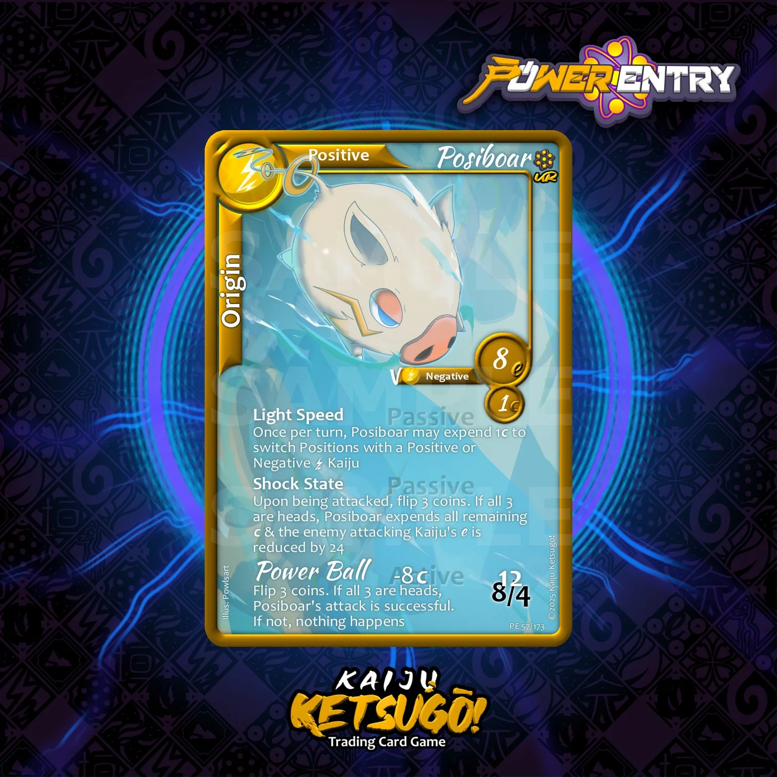 This card was inspired by Posiboar's pig-skin shaped design and... the lottery. No, we don't endorse the "Powerball" lottery, but we do encourage strategic risks when it comes to playing with this pig!