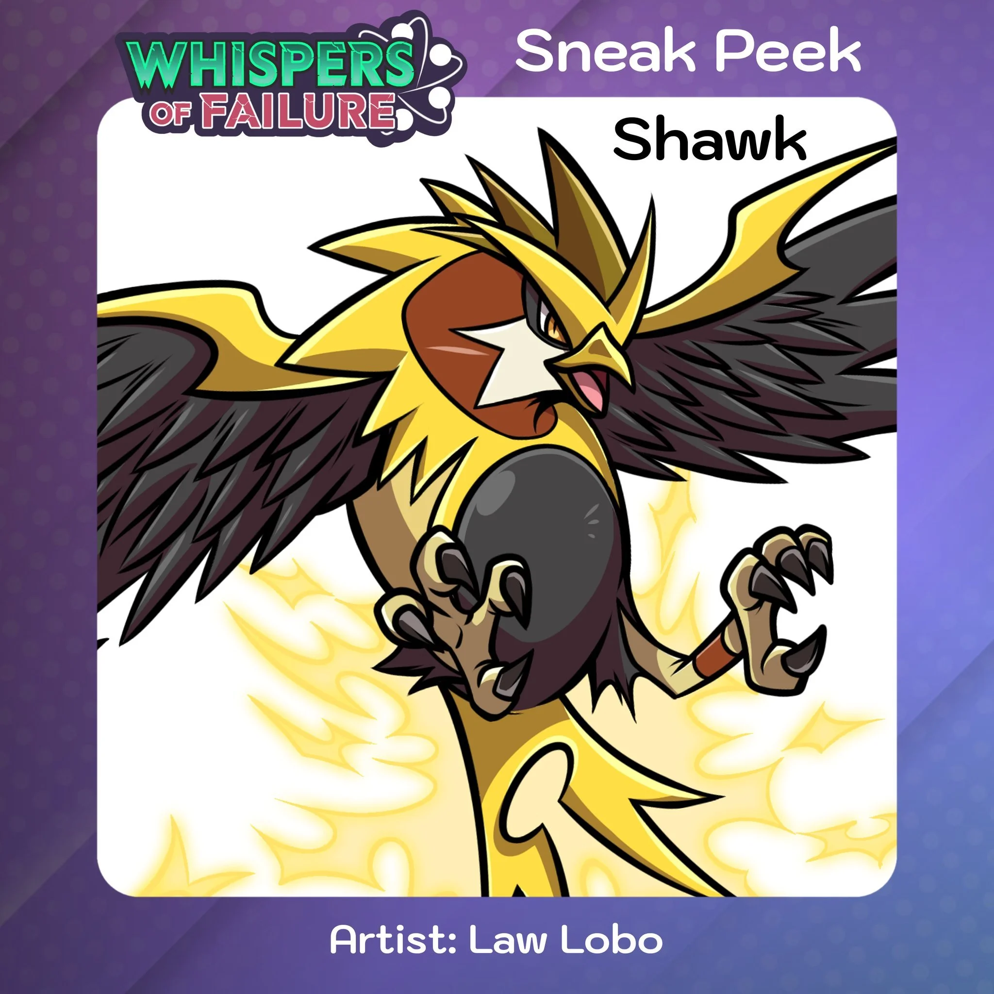 WoF Sneak Peek: Shawk.

This Negative Electric bird hasn't had much play time, with only one single card in the Power Entry series. We thought Shawk deserved to blow a fuse in the WoF expansion!

Artist Credit: Law Lobo