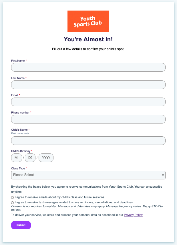 Inbound registration form, built in HubSpot