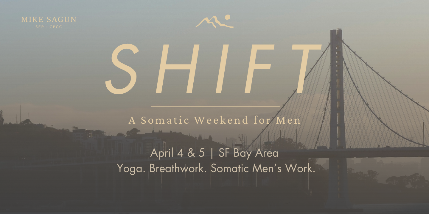 A flyer for Shift, a somatic weekend for men. A weekend workshop dedicated to men's healing and emotional numbness.