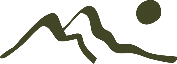 Illustration of mountains with a sun in the sky that represent men healing at men's retreats.