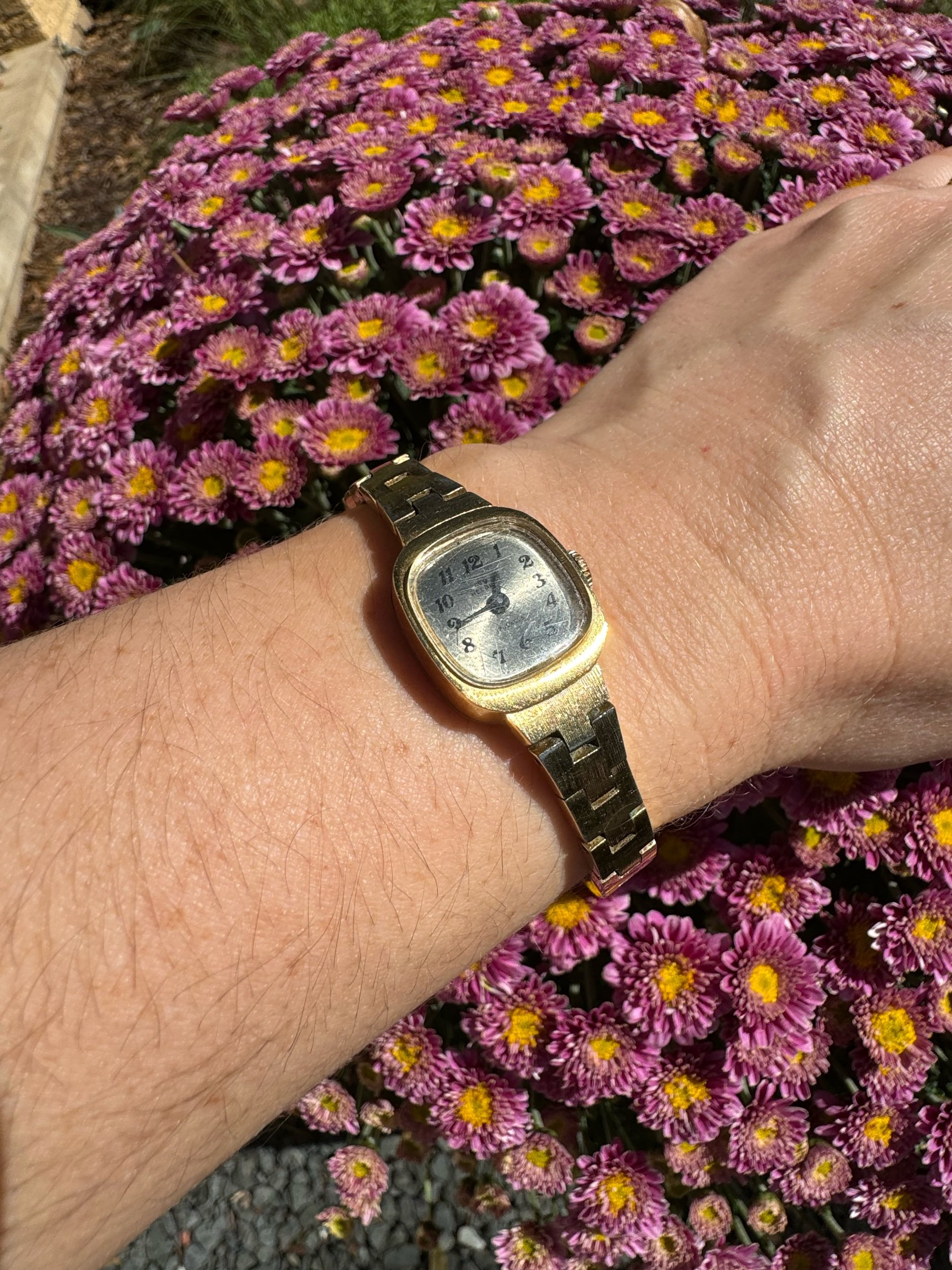 Vintage gold Helbros mechanical watch with classic design, keeps time for 24 hours with one wind