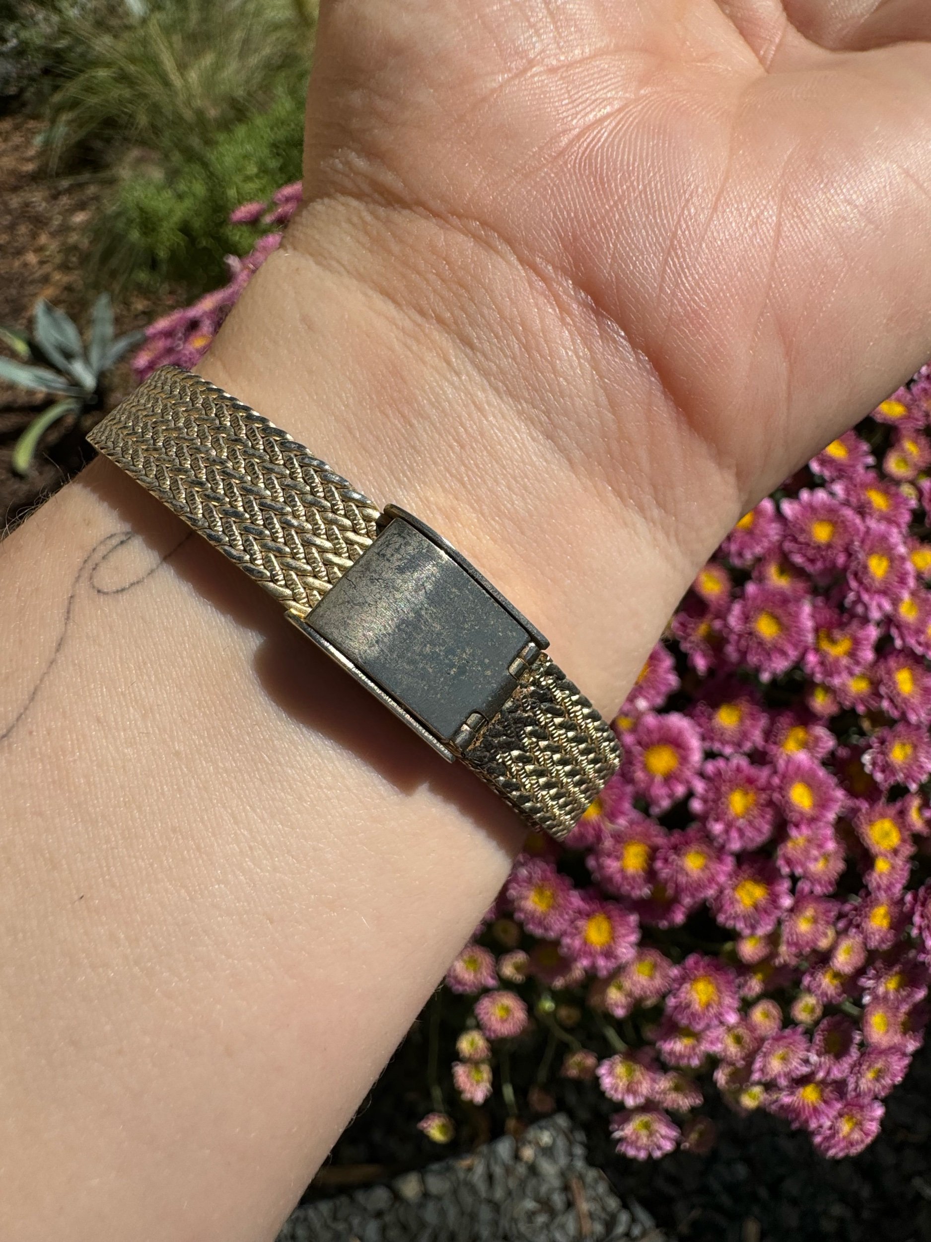 Side view of gold Cardini watch case, highlighting the elegant mid-century design