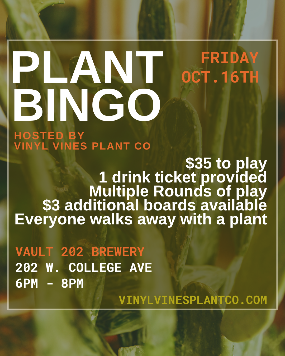 Plant Bingo @ The Vault Friday, October 16th