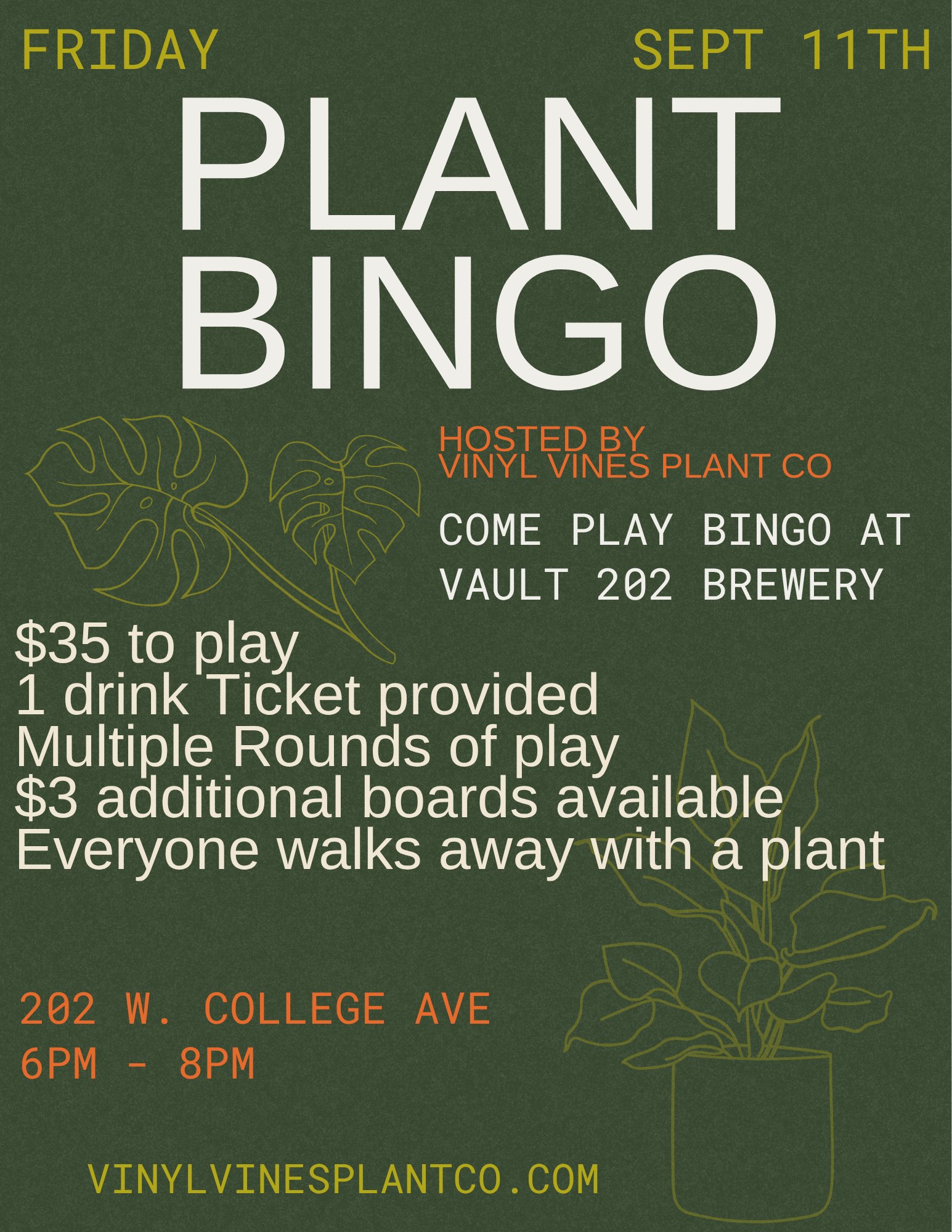 Plant Bingo @ The Vault Friday, Sept. 11