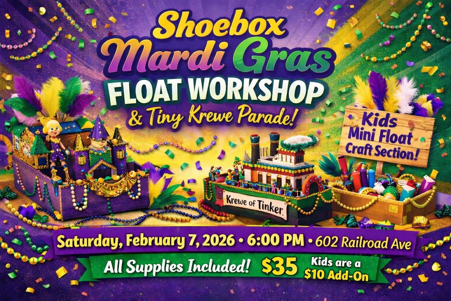 Shoebox Mardi Gras Float Workshop + Mini Krewe Parade!