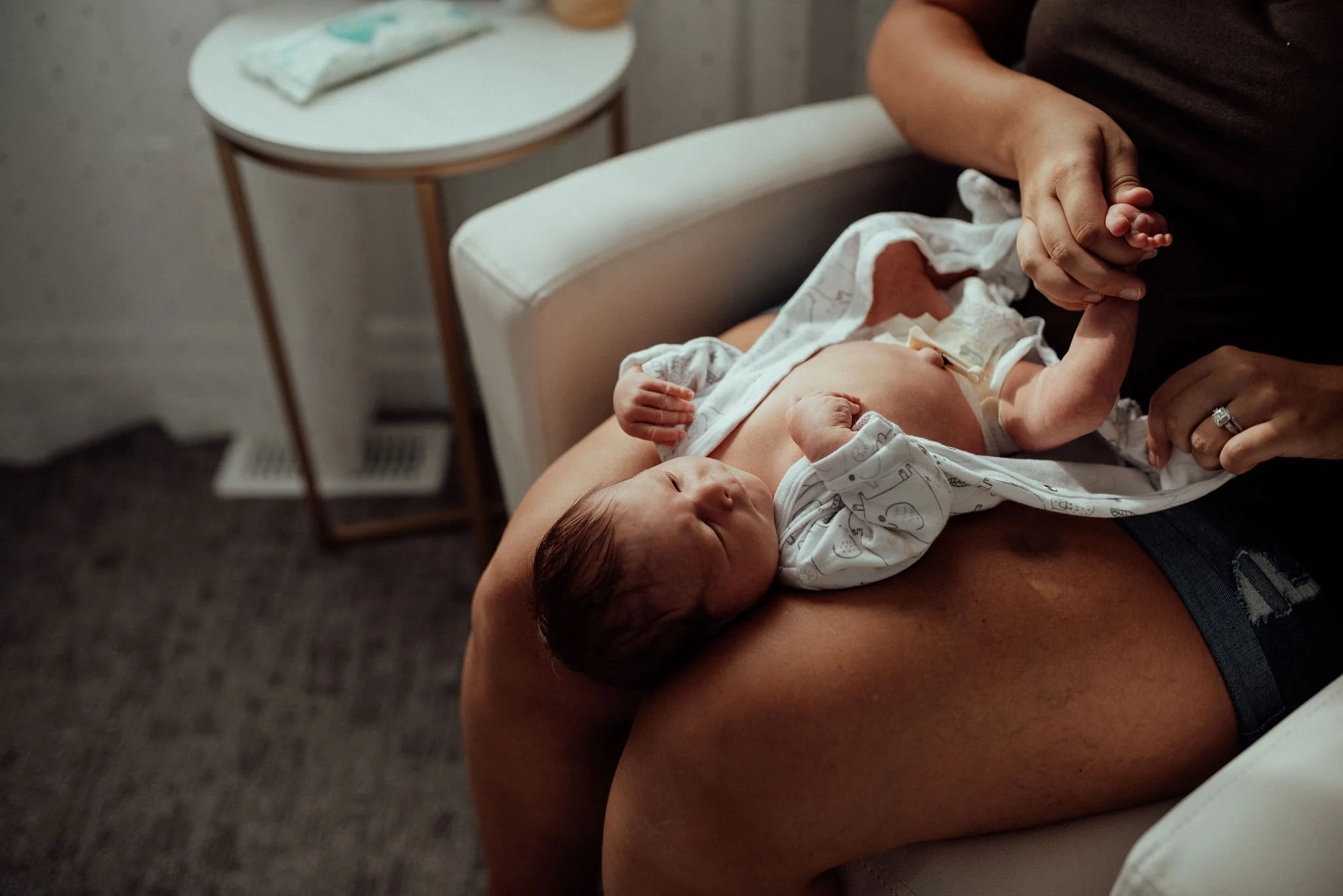 Overnight postpartum doula caring for newborn while parents rest in Riverside County home.
