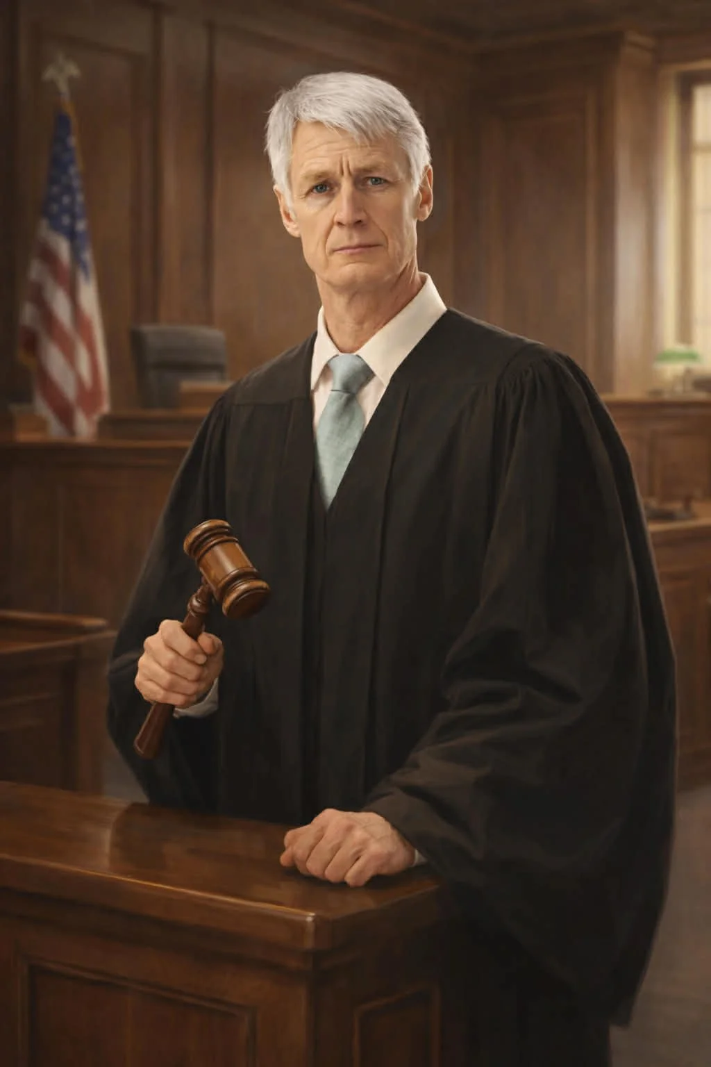 A painting of a young man standing on a tennis court holding a tennis racket, with a net behind him and a tennis ball on a stool to his right.