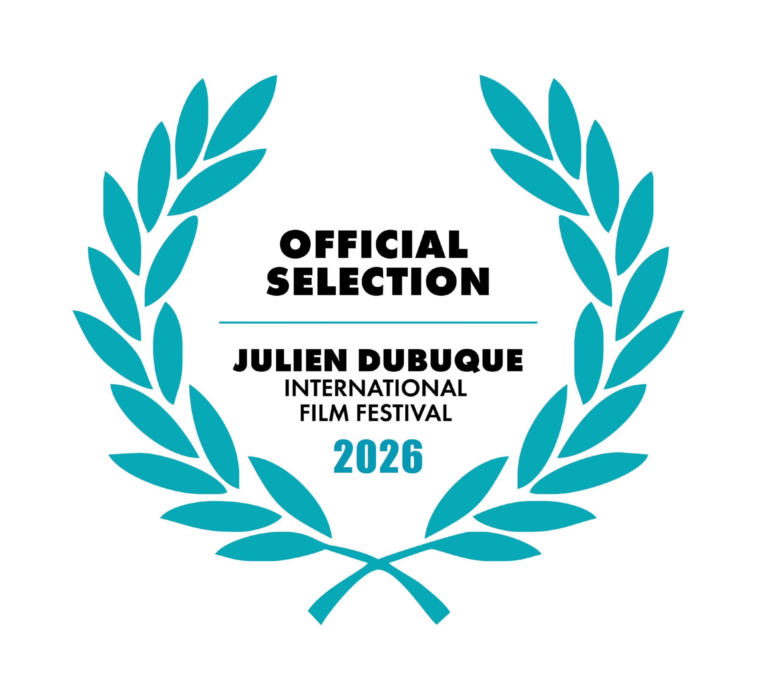 Award badge for the 2026 Official Selection at the Julien Dubuque International Film Festival, framed with blue laurel leaves.