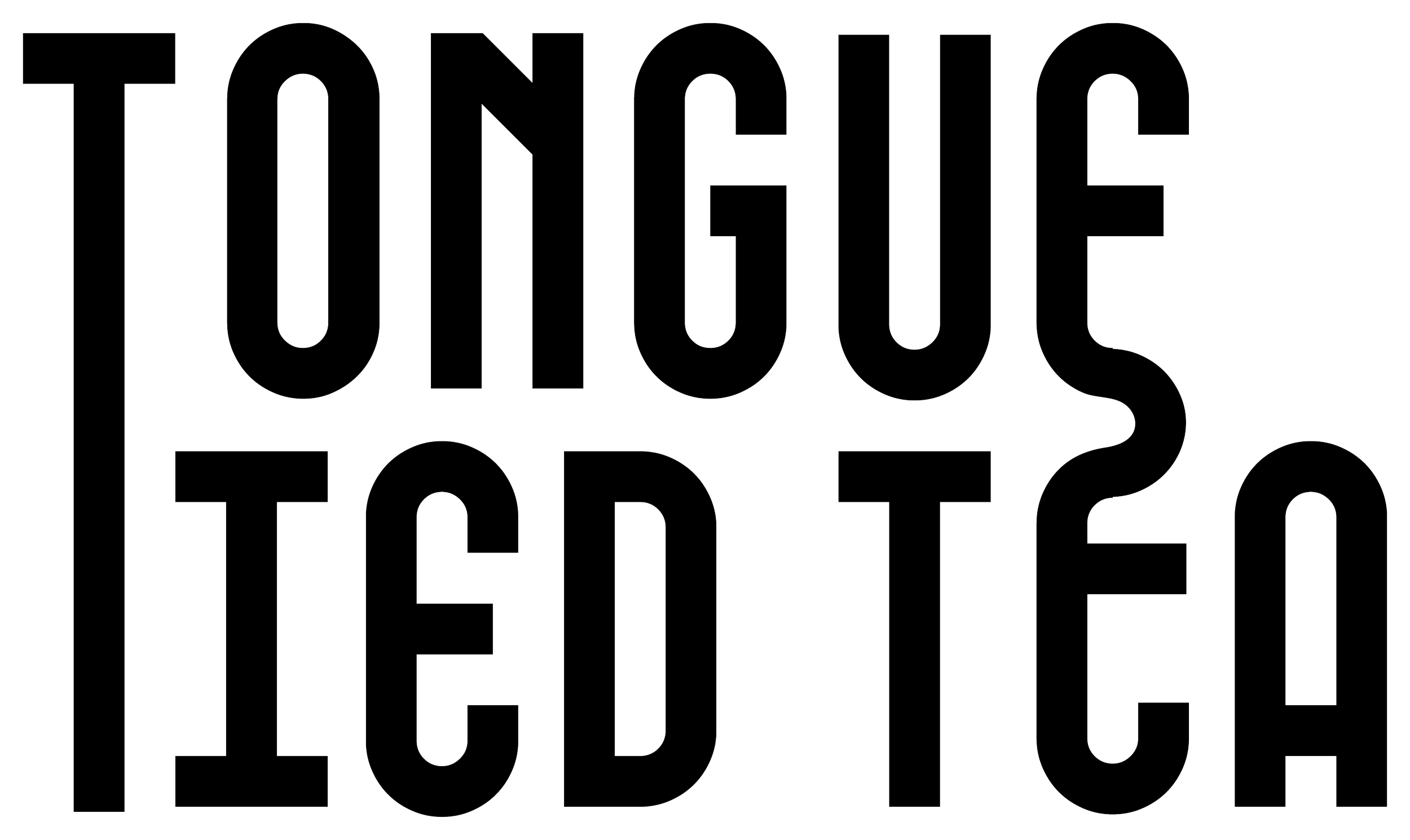 "Tongue Tied Tea" text in bold, abstract font.