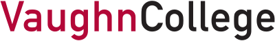Vaughn College logo with black and maroon text.