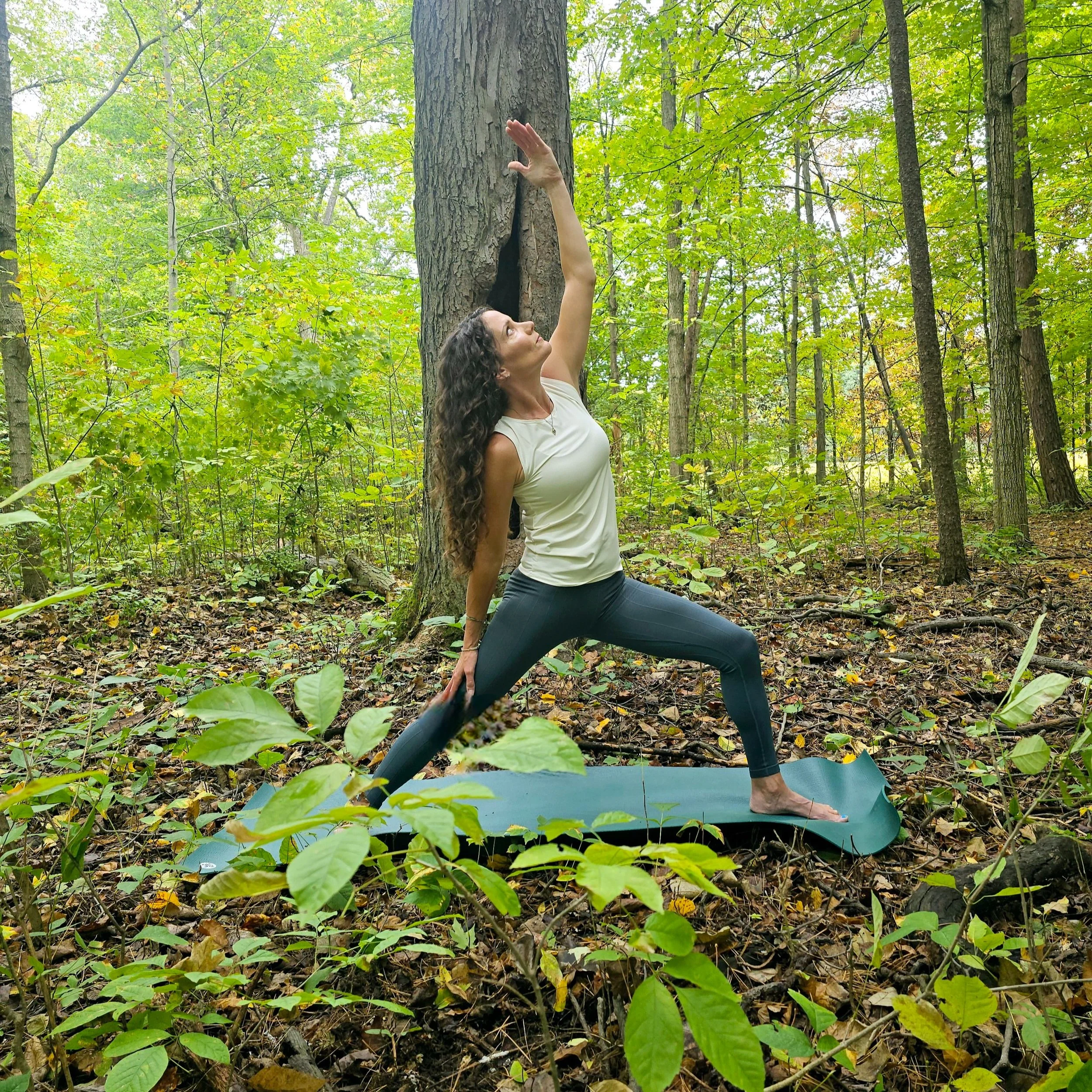 yoga girl outside in the woods yoga
