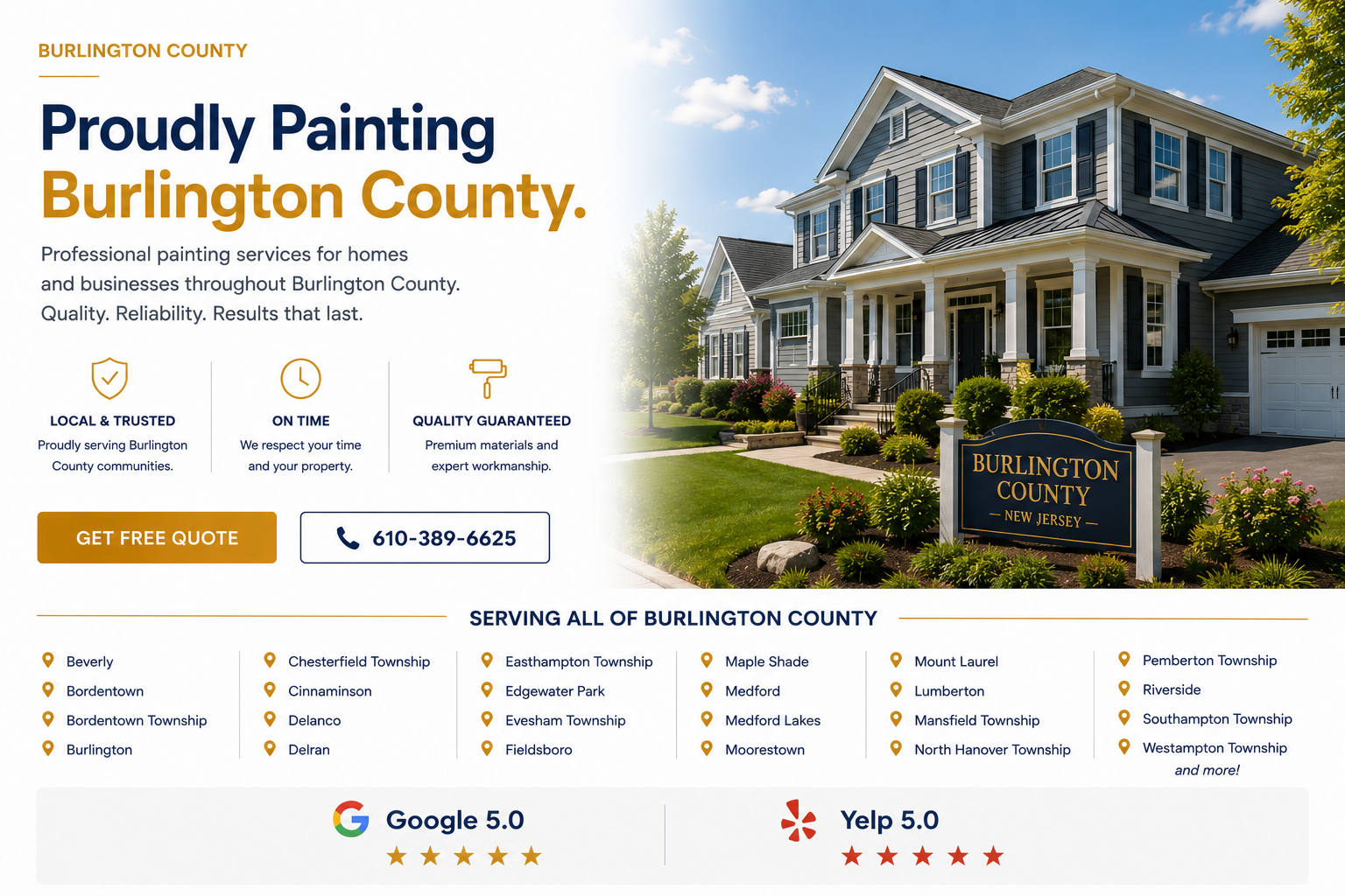 Painting Power Exterior Painters, Interior Painters, and Commercial Painters serves Proudly Burlington County Cities
