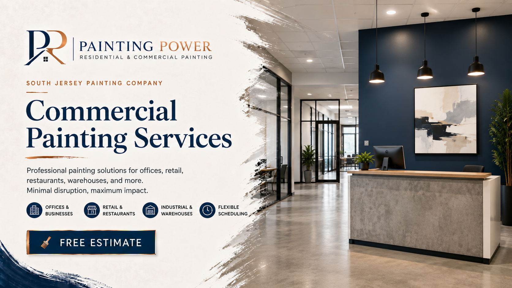 Professional commercial painting services for offices, retail spaces, and business properties in South Jersey