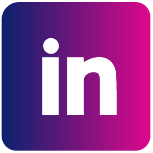 LinkedIn logo with white lowercase letters 'in' on a purple and pink gradient background