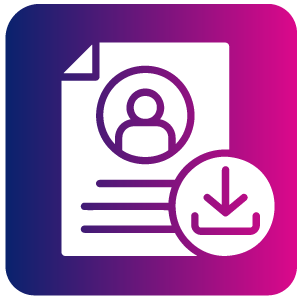 Icon of a profile picture on a document with a download arrow.