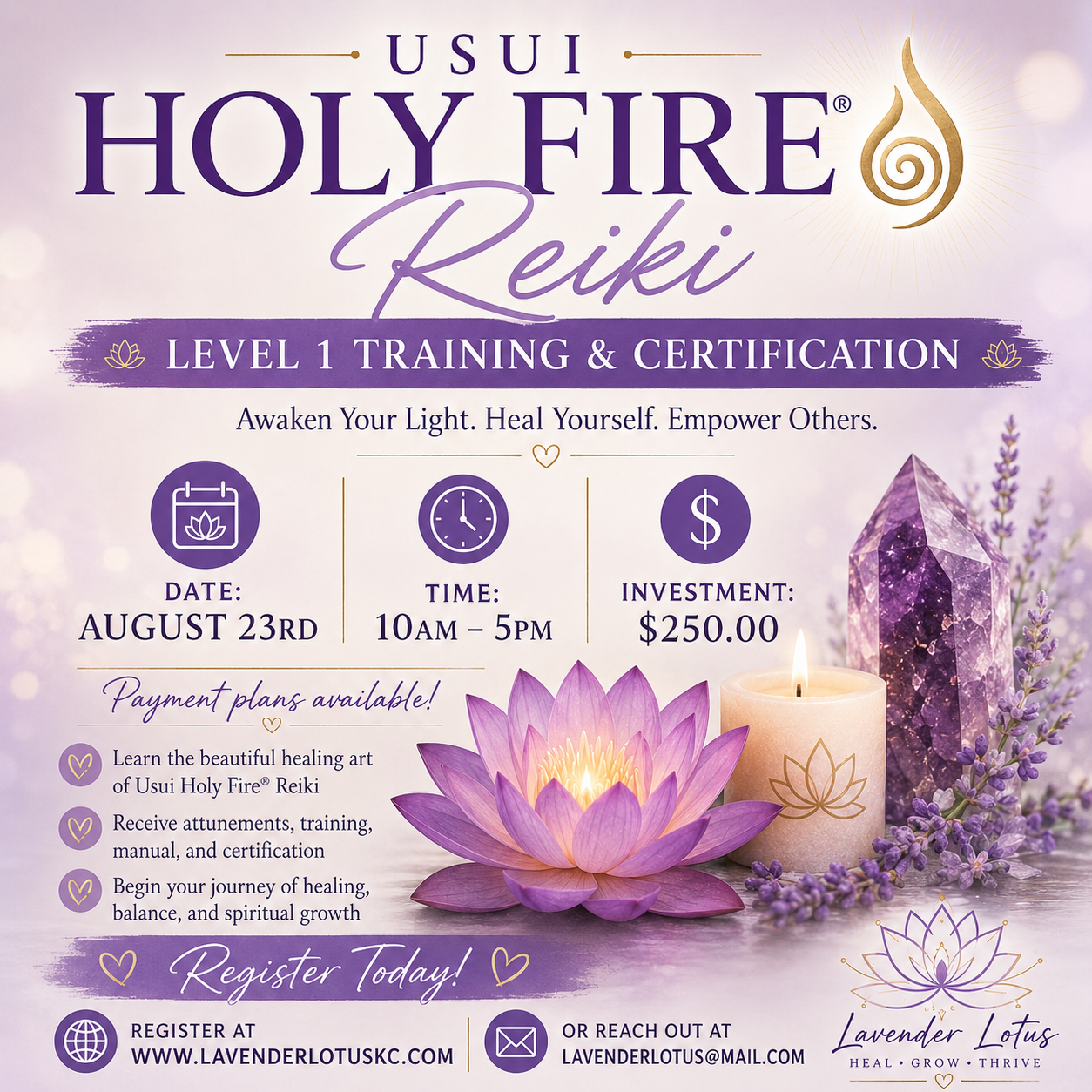 Cost: $250.00 includes workbook and certification training. 