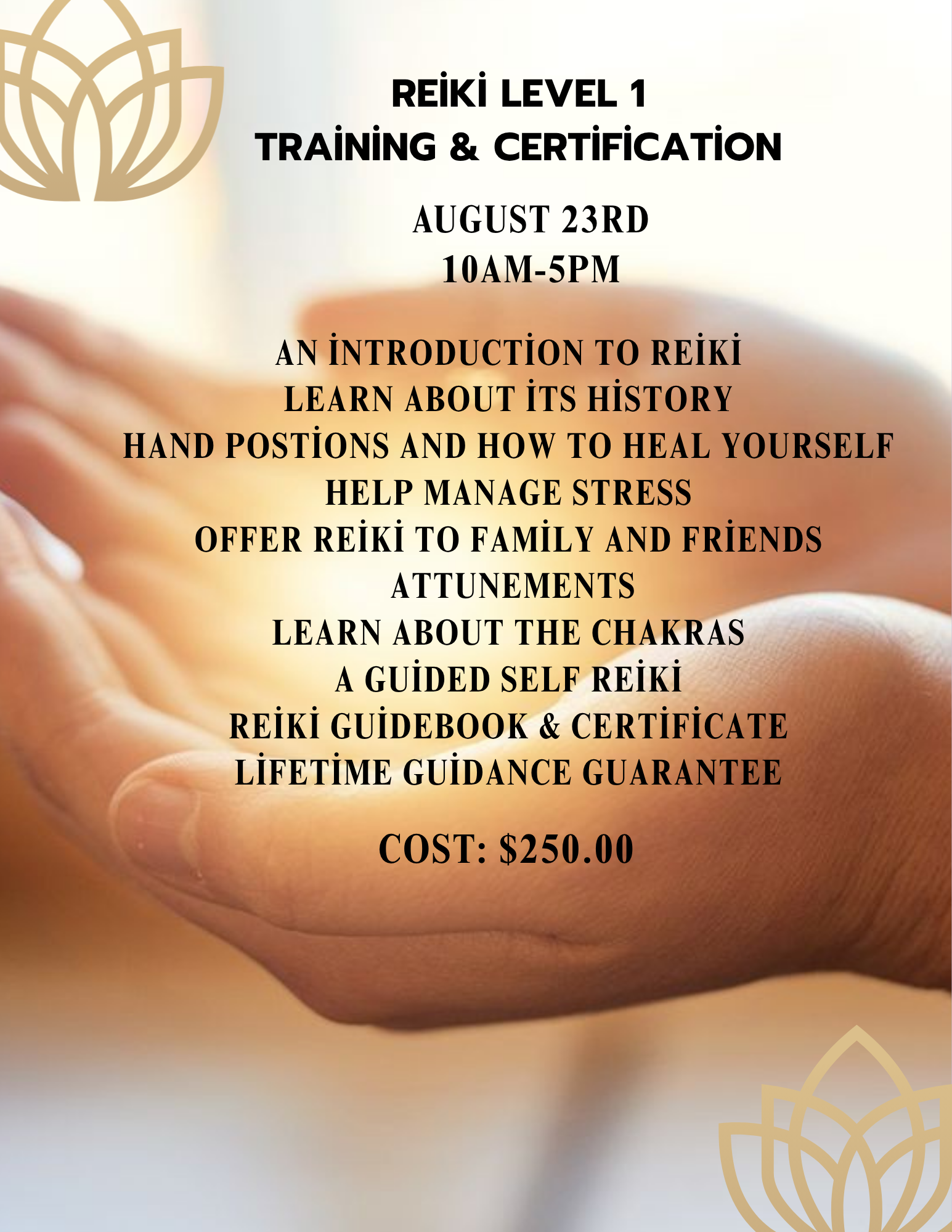 Cost: $250.00 includes workbook and certification training. 

