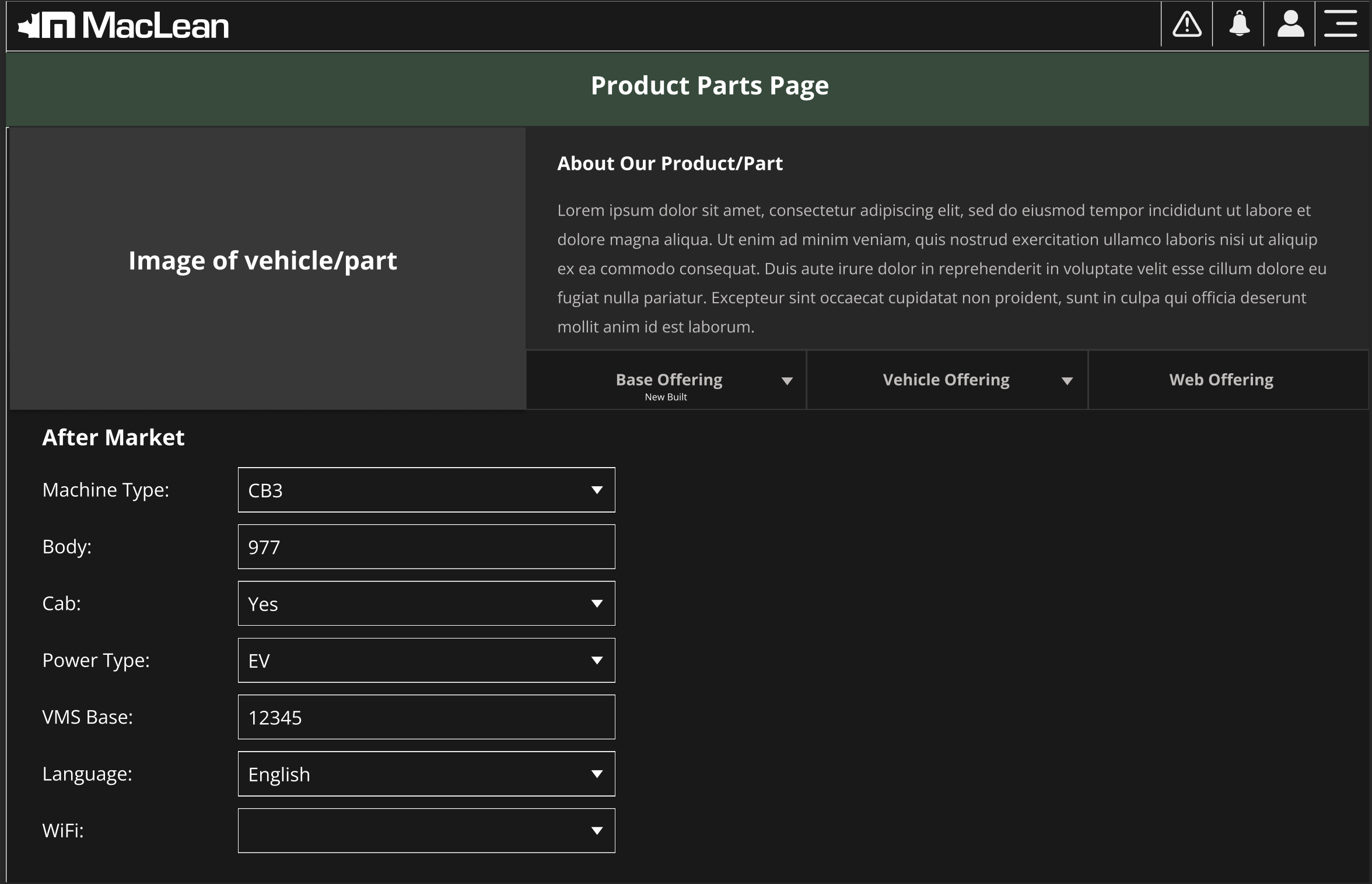 Product offering page